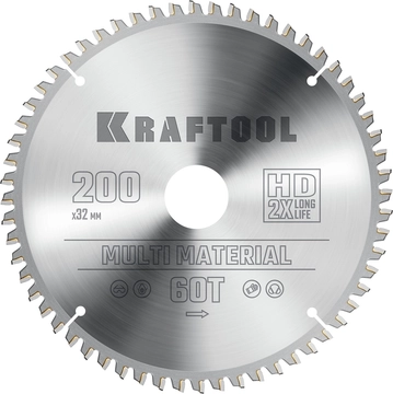 KRAFTOOL  Multi Material, 200 х 32 мм, 60Т, пильный диск по алюминию (36953-200-32) 36953-200-32