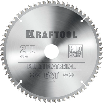 KRAFTOOL  Multi Material, 210 х 30 мм, 64Т, пильный диск по алюминию (36953-210-30) 36953-210-30