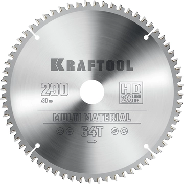 KRAFTOOL  Multi Material, 230 х 30 мм, 64Т, пильный диск по алюминию (36953-230-30) 36953-230-30
