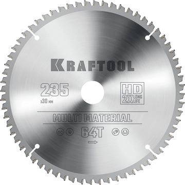 KRAFTOOL  Multi Material, 235 х 30 мм, 64Т, пильный диск по алюминию (36953-235-30) 36953-235-30