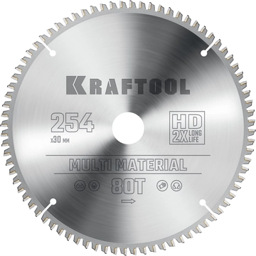 KRAFTOOL  Multi Material, 254 х 30 мм, 80Т, пильный диск по алюминию (36953-254-30) 36953-254-30