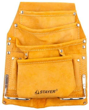 STAYER  кожаная, 2 скобы, поясная сумка для инструментов с 8 карманами (38505) 38505