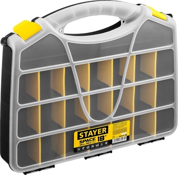 STAYER  SPACE-18, 455 х 355 х 70 мм, (18″), пластиковый органайзер с 21 ячейкой (38038-18) 38038-18_z01