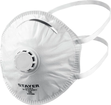 STAYER  KV-95, класс защиты FFP2, коническая, фильтрующая полумаска с клапаном выдоха (11110-2) 11110-2_z01
