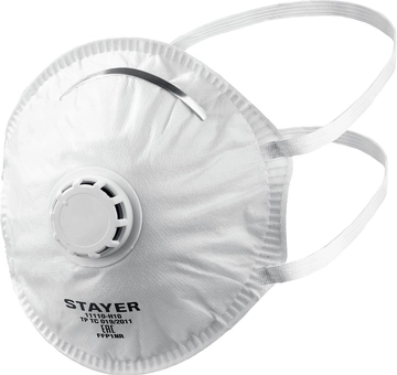 STAYER  KV-80, класс защиты FFP1, коническая, 10 шт в коробке, фильтрующая полумаска с клапаном выдоха (11110-H10) 11110-H10_z01