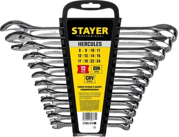 STAYER  HERCULES, 12 шт, 8 - 24 мм, набор комбинированных гаечных ключей, Professional (27085-H12) 27085-H12_z01