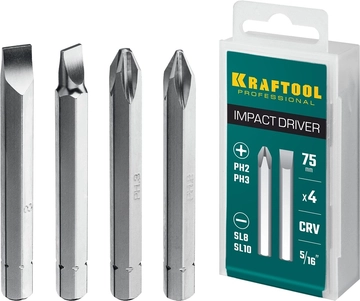 KRAFTOOL  75 мм, 4 шт, набор бит для ударной отвертки (25552) 25552