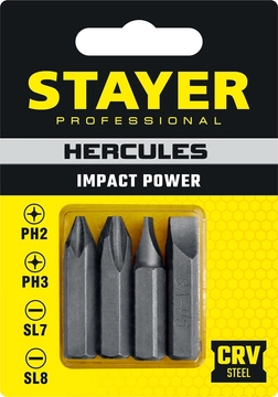 STAYER  Hercules, 36 мм, 4 шт, биты для ударной отвертки, Professional (25667-S4) 25667-S4_z01