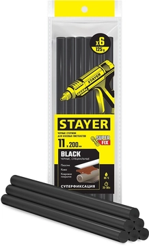 STAYER  Black, чёрные, 11 х 200 мм, 6 шт, клеевые стержни, Professional (2-06821-D-S06) 2-06821-D-S06