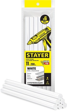 STAYER  White, белые, 11 х 200 мм, 6 шт, клеевые стержни, Professional (2-06821-W-S06) 2-06821-W-S06