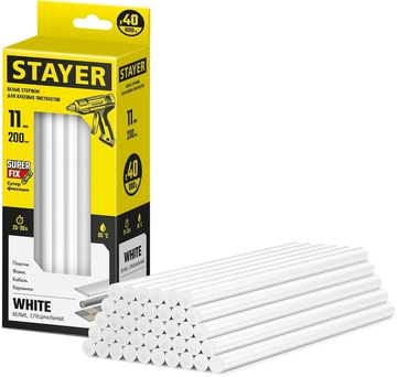 STAYER  White, белые, 11 х 200 мм, 40 шт, клеевые стержни, Professional (2-06821-W-S40) 2-06821-W-S40