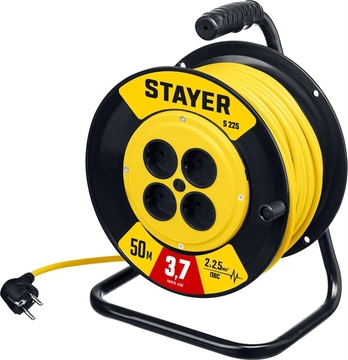 STAYER  S-225, ПВС, 2 х 2.5 мм2, 50 м, 3750 Вт, силовой удлинитель на катушке (55070-50) 55070-50