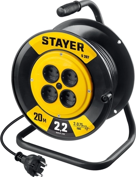 STAYER  S-207, ПВС, 2 х 0.75 мм2, 20 м, 2200 Вт, удлинитель на катушке (55073-20) 55073-20_z02