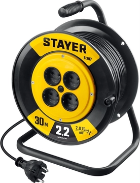 STAYER  S-207, ПВС, 2 х 0.75 мм2, 30 м, 2200 Вт, удлинитель на катушке (55073-30) 55073-30_z02