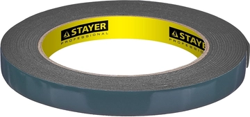 STAYER  12 мм, 5 м, черная, на вспененной основе, двухсторонняя клейкая лента, Professional (12233-12-05) 12233-12-05