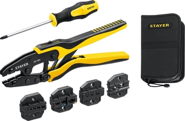 STAYER  SP-4M, 4 матрицы в сумке-чехле, пресс-клещи для кабельных наконечников, Professional (45445) 45445