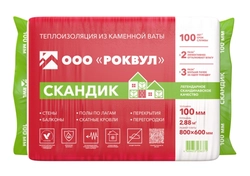 Утеплитель РОКВУЛ Лайт Баттс Скандик 800х600х100 (6шт/пач. 2,88м2, 0,288м3, 36пач/пал) GL 126697
