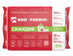 Утеплитель РОКВУЛ Лайт Баттс Скандик 800х600х50 (12шт/пач. 5,76м2, 0,288м3, 24пач/пал) GL 126698