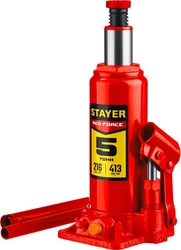STAYER  RED FORCE, 5 т, 216 - 413 мм, бутылочный гидравлический домкрат, Professional (43160-5) 43160-5_z01