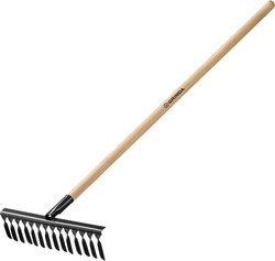 GRINDA  GS-14 WOOD, 445 х 95 х 1300 мм, 14 витых зубцов, углеродистая сталь, антикор. покрытие, черенок дерев. высш. сорт, садовые грабли(39581-14) 39581-14