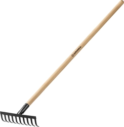 GRINDA  GT-10 WOOD, 260 х 80 х 1300 мм, 10 прямых зубцов, углерод. сталь, антикор. покрытие, черенок дерев. высш. сорт, садовые грабли (39583-10) 39583-10