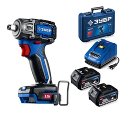 ЗУБР 20 В, 350 Н·м, 2 АКБ LMS (4 А·ч), бесщеточный ударный гайковерт, кейс, ПРОФЕССИОНАЛ (GB-350-42) zb  gb-350-42