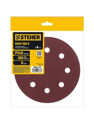 STEHER DWH-180-S 180 мм, Р240, шлифовальный круг на липучке, 8 отв., 5 шт. (35682-240) zb  35682-240