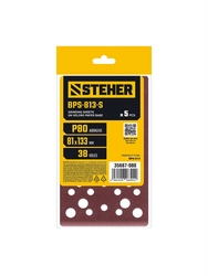 STEHER BPS-813-S 81х133 мм, Р80, шлифовальный лист на липучке, 46 отв., 5 шт. (35687-080) zb  35687-080