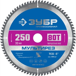ЗУБР Мультирез, 250 x 30 мм, 80Т, пильный диск по алюминию, Профессионал (36907-250-30-80) zb  36907-250-30-80_z01