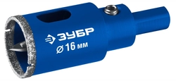 ЗУБР АГК d 16 мм (центр. сверло, трехгр. хвост, Р60), Алмазная коронка, Профессионал (29850-16) zb  29850-16_z01