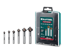 KRAFTOOL EXTREME Со5-А, 6 шт (6.3, 8.3, 10.4, 12.4, 16.5, 20.5 мм), Z3, 90°, сталь M35, U-образная спираль, набор зенковок (29734-H6) zb  29734-h6
