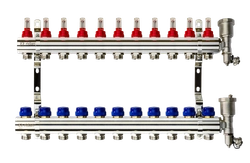 Ридан 088U0731R — Комплект коллекторов FHF-11RF set с расходомерами, кронштейнами и торцевыми секциями с автоматическими воздухоотводчиками, 11 контуров 088u0731r