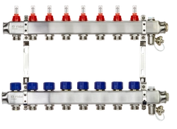 Ридан 088U0958R — Комплект коллекторов SSM-8RF set с расходомерами, кронштейнами, ручным воздухоотводчиком, сливным краном и торцевой заглушкой, 8 контуров 088u0958r