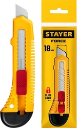 STAYER  FORCE, 18 мм, нож упрочненный из АБС пластика со сдвижным фиксатором (0911) 0911_z01