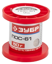 ЗУБР  50 г, 1 мм, проволока, ПОС 61, припой (55450-050-10) 55450-050-10