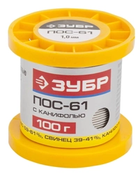 ЗУБР  100 г, 1 мм, трубка, ПОС 61, припой (55450-100-10C) 55450-100-10C