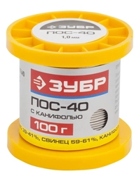 ЗУБР  100 г, 1 мм, трубка, ПОС 40, припой (55451-100-10C) 55451-100-10C