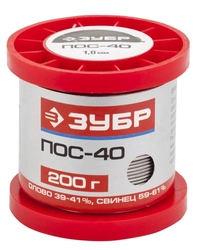 ЗУБР  200 г, 1 мм, проволока ПОС 40, припой (55451-200-10) 55451-200-10