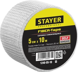 STAYER  FIBER-Tape, 5 см х 10 м, 3 х 3 мм, самоклеящаяся серпянка, Professional (1246-05-10) 1246-05-10_z01