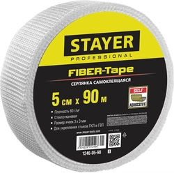 STAYER  FIBER-Tape, 5 см х 90 м, 3 х 3 мм, самоклеящаяся серпянка, Professional (1246-05-90) 1246-05-90_z01
