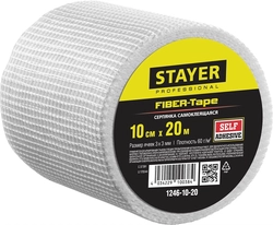 STAYER  FIBER-Tape, 10 см х 20 м, 3 х 3 мм, самоклеящаяся серпянка, Professional (1246-10-20) 1246-10-20