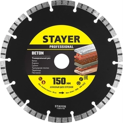 STAYER  CONCRETE, 150 мм, (22.2 мм, 7 х 1.9 мм), турбо-сегментный алмазный диск, Professional (3660-150) 3660-150_z02