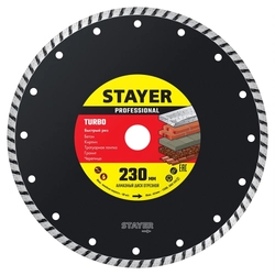 STAYER  Turbo, 230 мм, (22.2 мм, 7 х 3.1 мм), сегментированный алмазный диск, Professional (3662-230) 3662-230_z02