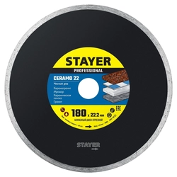 STAYER  Ceramo-22, d 180 мм, (22.2 мм, 5 х 2.2 мм), сплошной алмазный диск, Professional (3664-180) 3664-180_z02