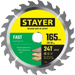 STAYER  Fast, 165 x 20/16 мм, 24Т, быстрый рез, пильный диск по дереву (3680-165-20-24) 3680-165-20-24_z01