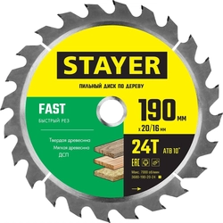 STAYER  Fast, 190 x 20/16 мм, 24Т, быстрый рез, пильный диск по дереву (3680-190-20-24) 3680-190-20-24_z01