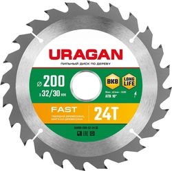URAGAN  Fast, 200 х 32/30 мм, 24Т, пильный диск по дереву (36800-200-32-24) 36800-200-32-24_z01