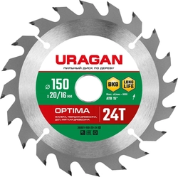 URAGAN  Optima, 150 х 20/16 мм, 24Т, пильный диск по дереву (36801-150-20-24) 36801-150-20-24_z01