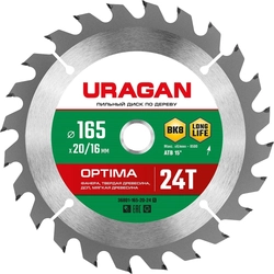 URAGAN  Optima, 165 х 20/16 мм, 24Т, пильный диск по дереву (36801-165-20-24) 36801-165-20-24_z01