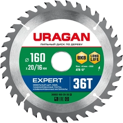 URAGAN  Expert, 160 х 20/16 мм, 36Т, пильный диск по дереву (36802-160-20-36) 36802-160-20-36_z01
